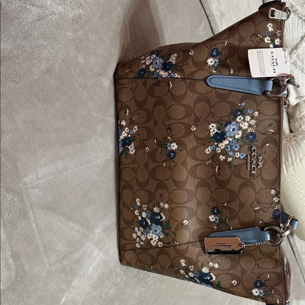 Coach Brown and Blue Floral Shoulder Bag